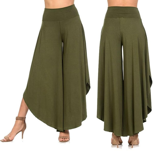 12 Candy Color Womens Cotton Linen Pantskirt Casual Elastic Waist Wide Leg Pants